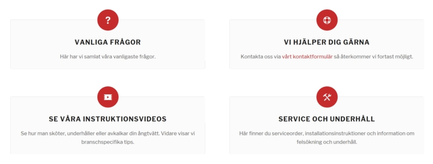 Bilden visar hur nya supportsidan på tecnovap.local ser ut